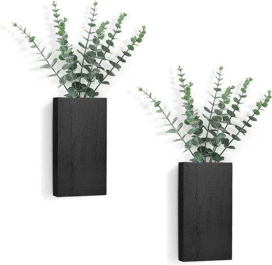 2 Pack Wood Wall Planter Vase with Artificial Eucalyptus
