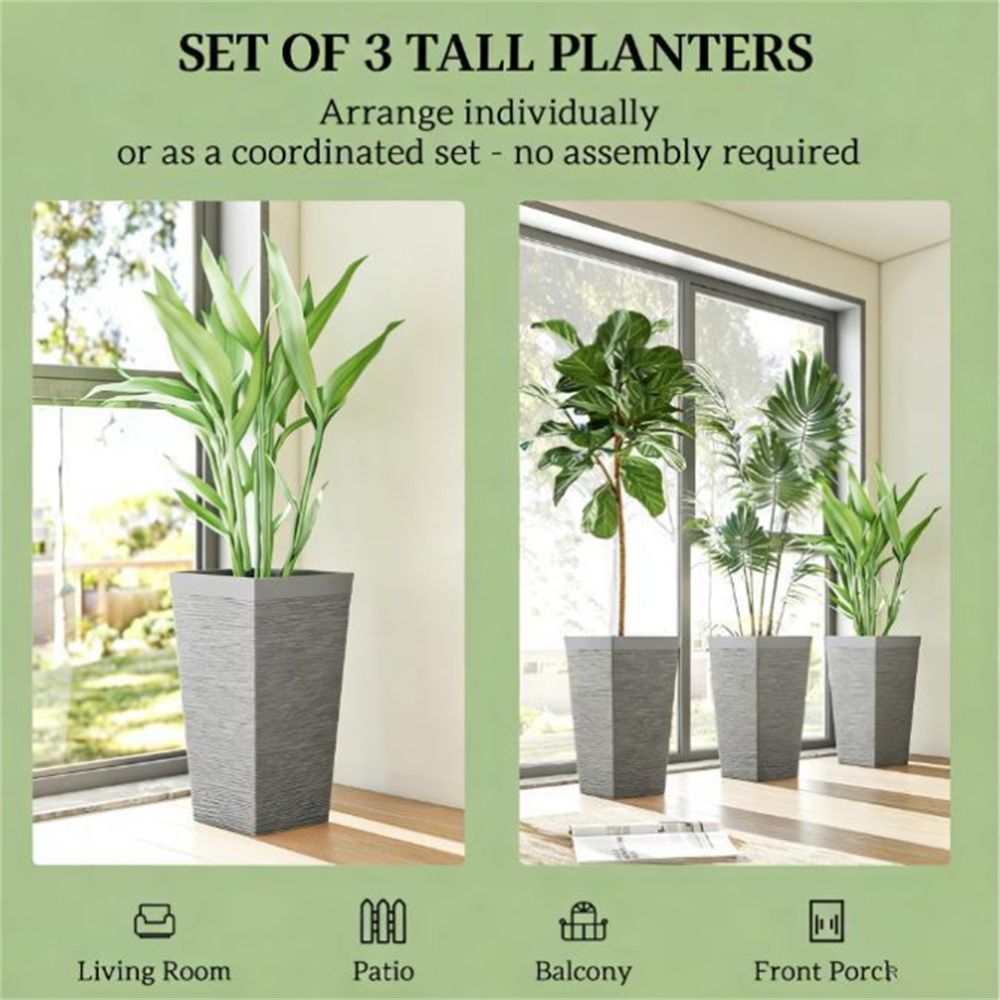 A set of 3 outdoor flower pots, conical flower pots