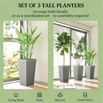 A set of 3 outdoor flower pots, conical flower pots