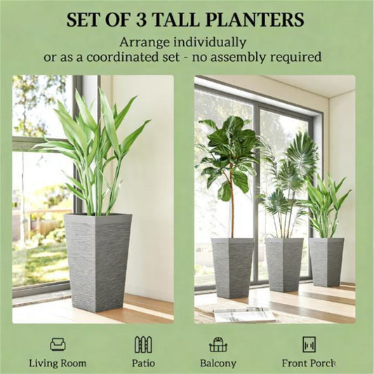 A set of 3 outdoor flower pots, conical flower pots