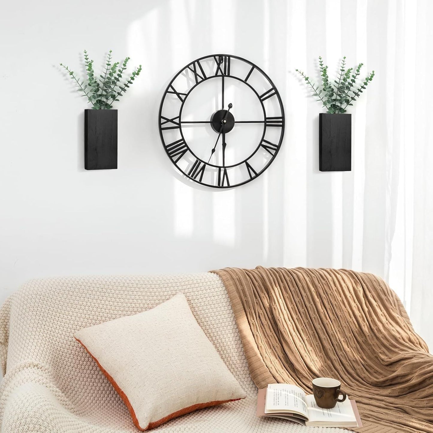 2 Pack Wood Wall Planter Vase with Artificial Eucalyptus