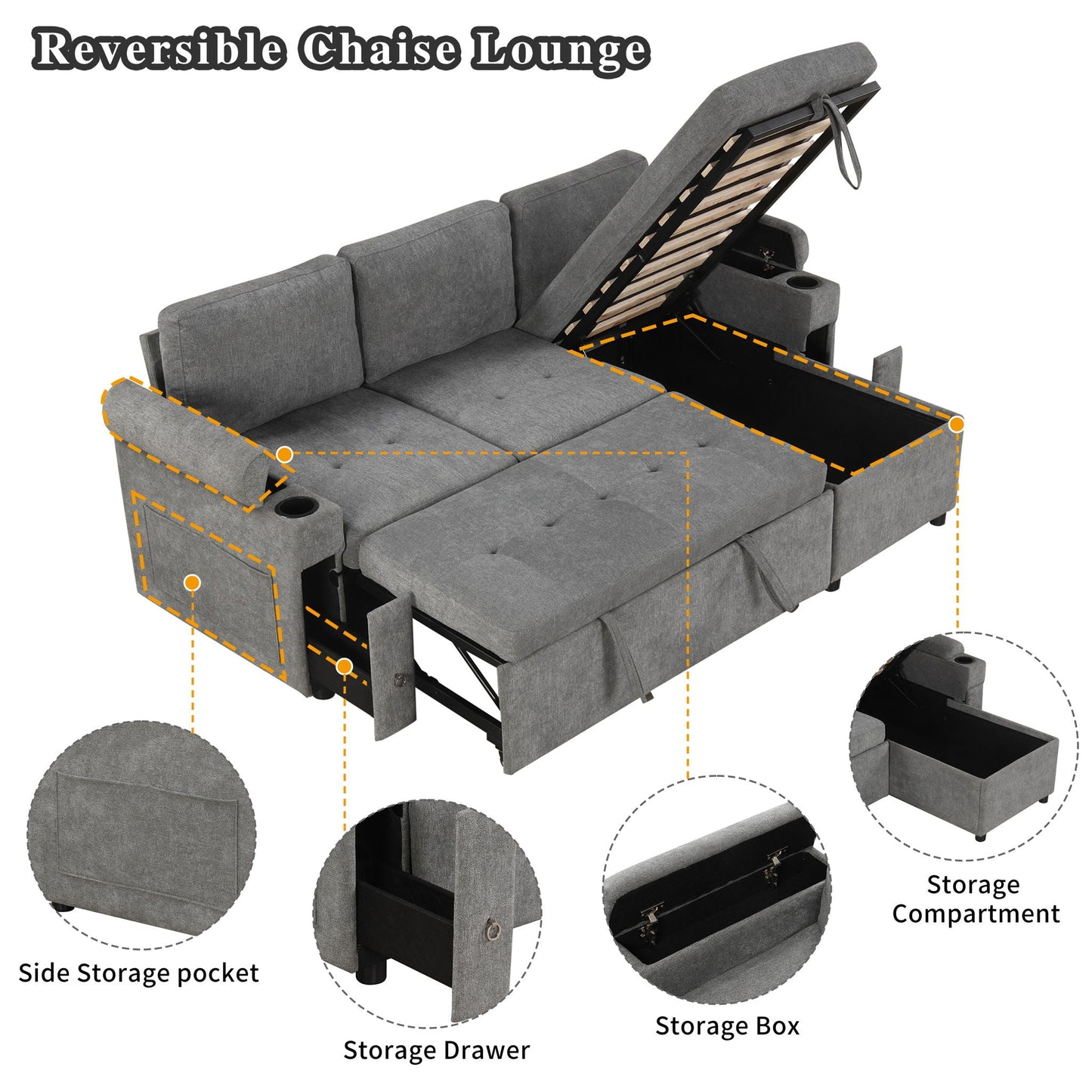 Convertible L Shaped Sofa Couch With Storage