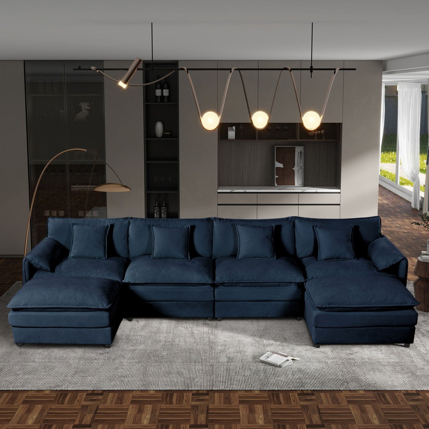 Deep Seat Modular Sectional Sofa Cloud Couch With Ottoman