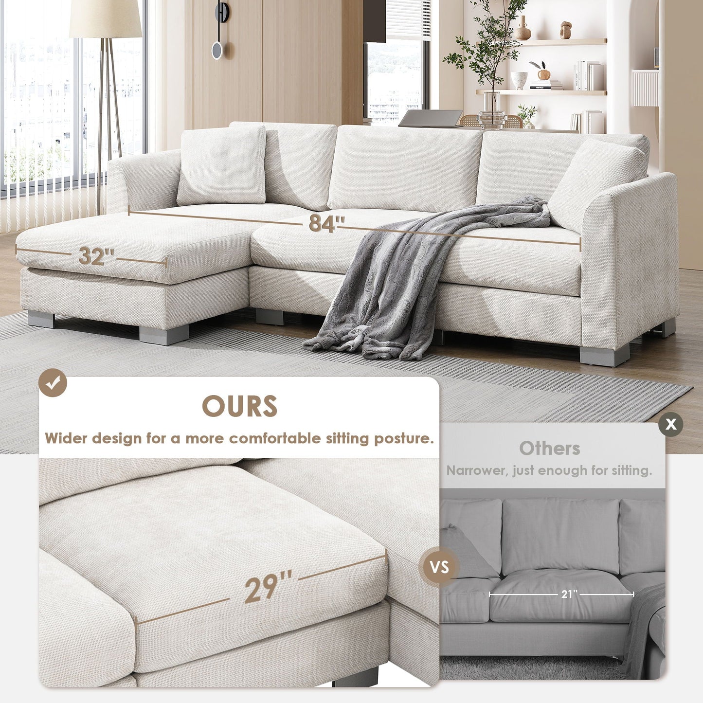 Modern Cloud Sectional Sofa L Shaped Luxury Couch Set