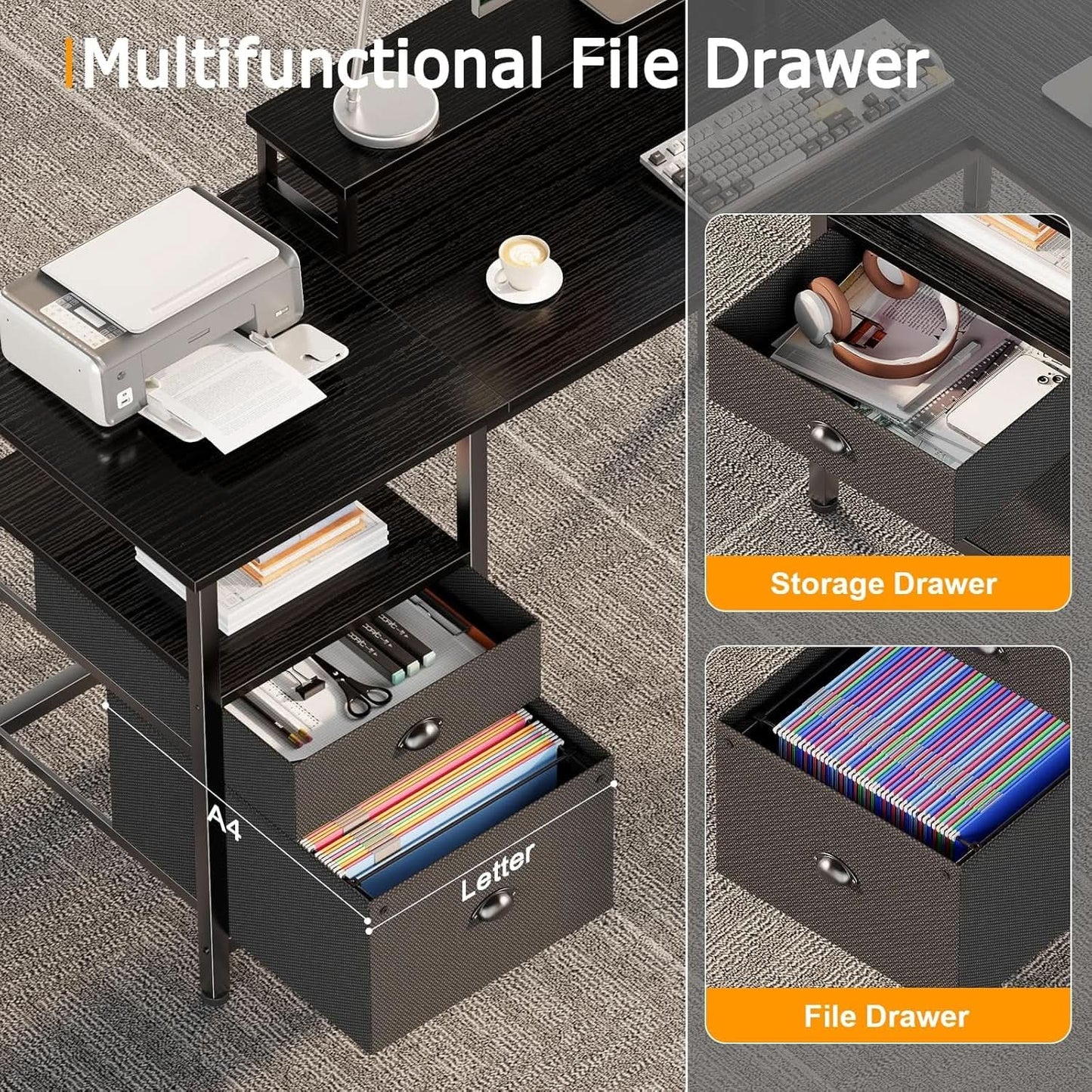 L Shaped Desk With Black Storage Drawers Unit