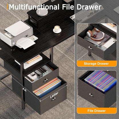 L Shaped Desk With Black Storage Drawers Unit