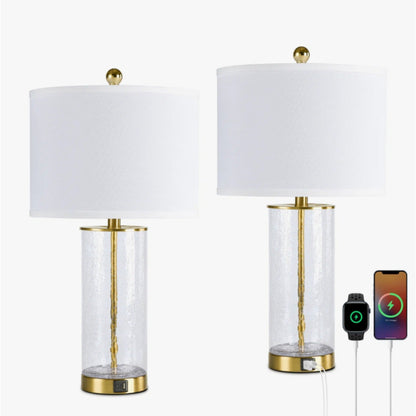 Modern Glam Glass and Metal Table Lamp Set