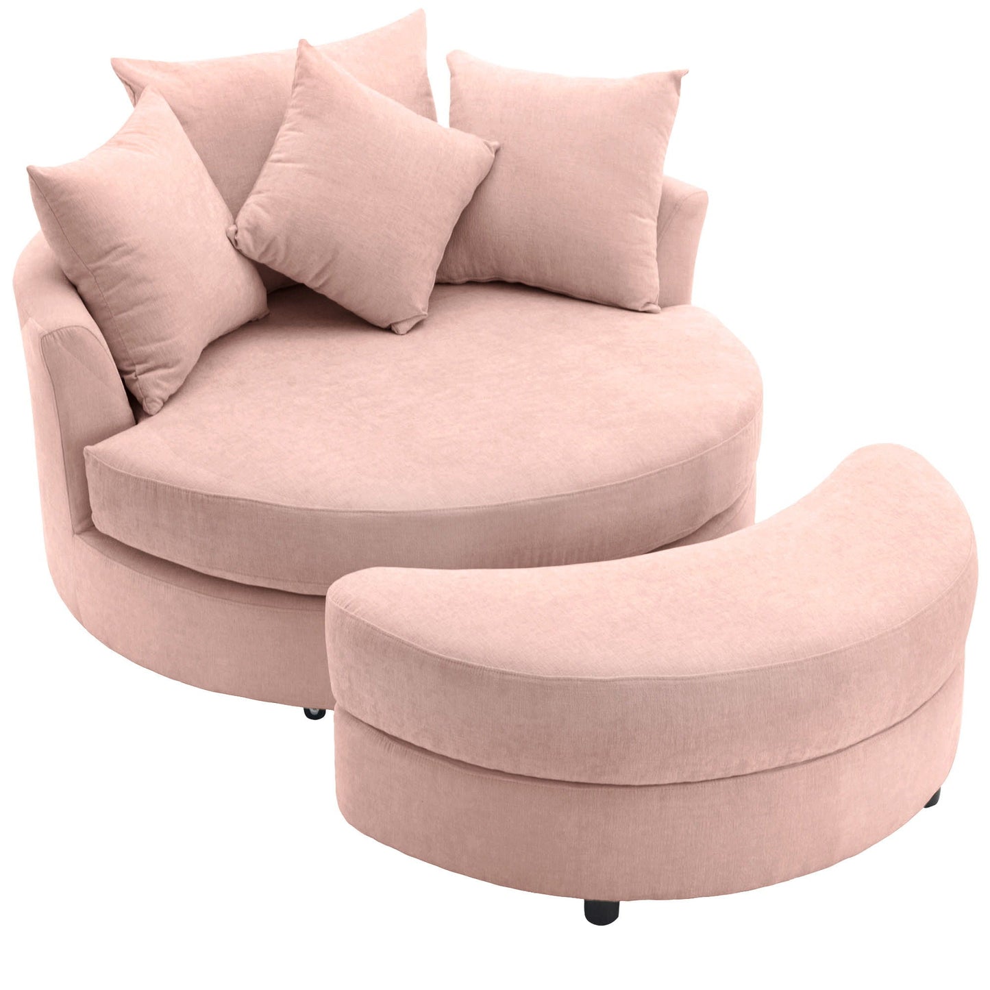 360° Swivel Accent Barrel Chair With Storage Ottoman & 4 Pillows,
