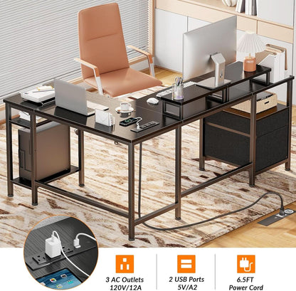 L Shaped Desk With Black Storage Drawers Unit