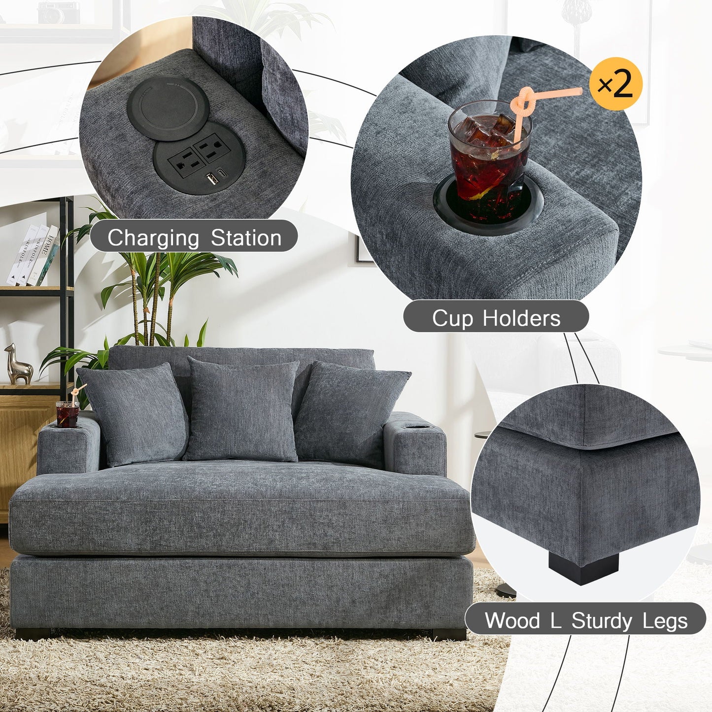 Oversized Chaise Lounger Modern Style Sofa Couch
