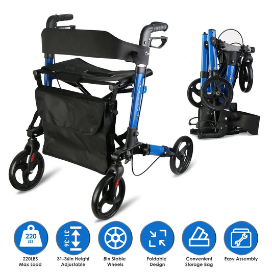 Aluminum Rolling Walker with Seat Backrest Foldable