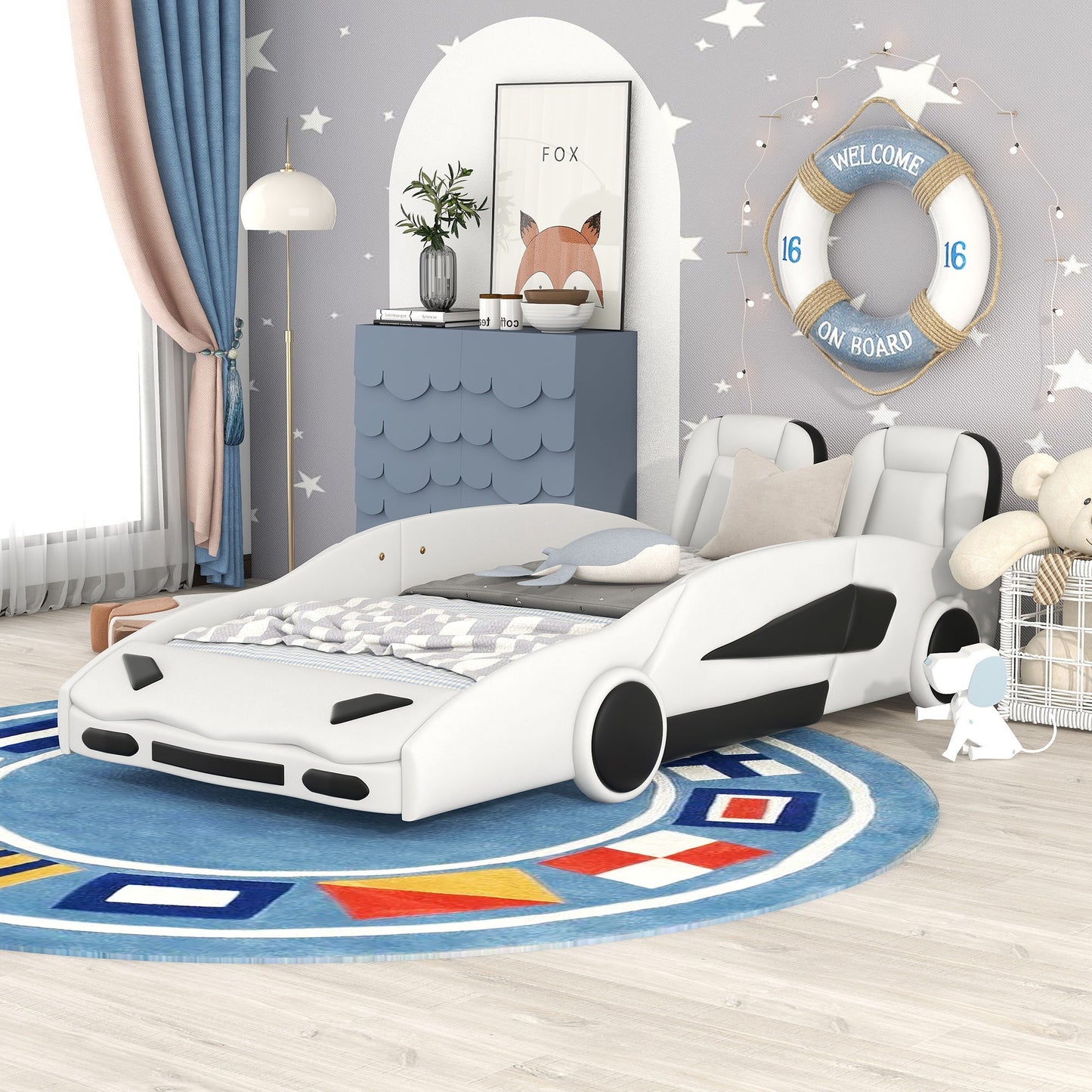Race Car Shaped Twin Platform Bed With Wheels