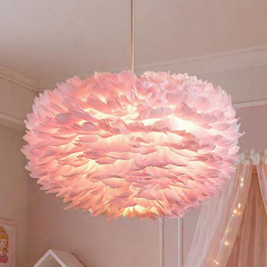 18-Inch Pink Feather Chandelier, 3-Light Modern Ceiling Fixture