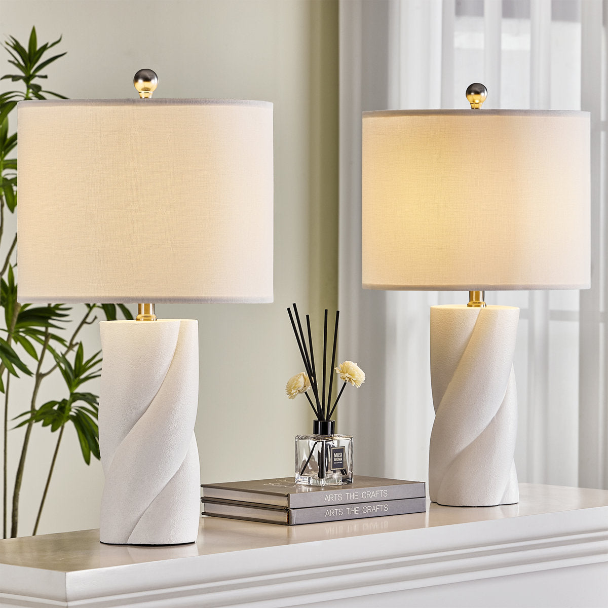 Modern Ceramic Table Lamp, White, Set of 2
