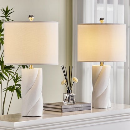Modern Ceramic Table Lamp, White, Set of 2