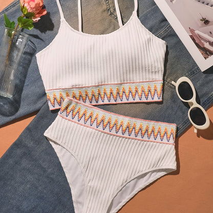 Bikini Scoop Neck High Waist 2 Piece Swimsuit for Women