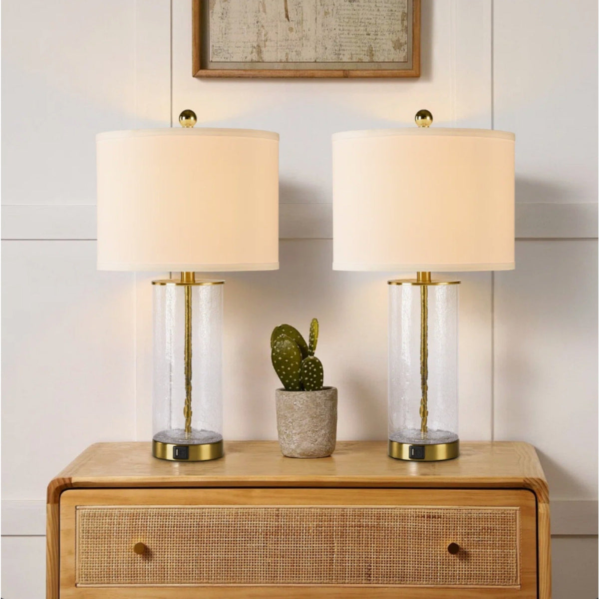 Modern Glam Glass and Metal Table Lamp Set