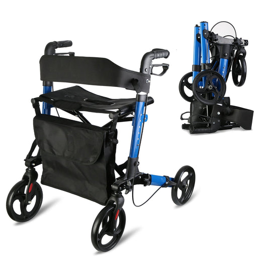 Aluminum Rolling Walker with Seat Backrest Foldable