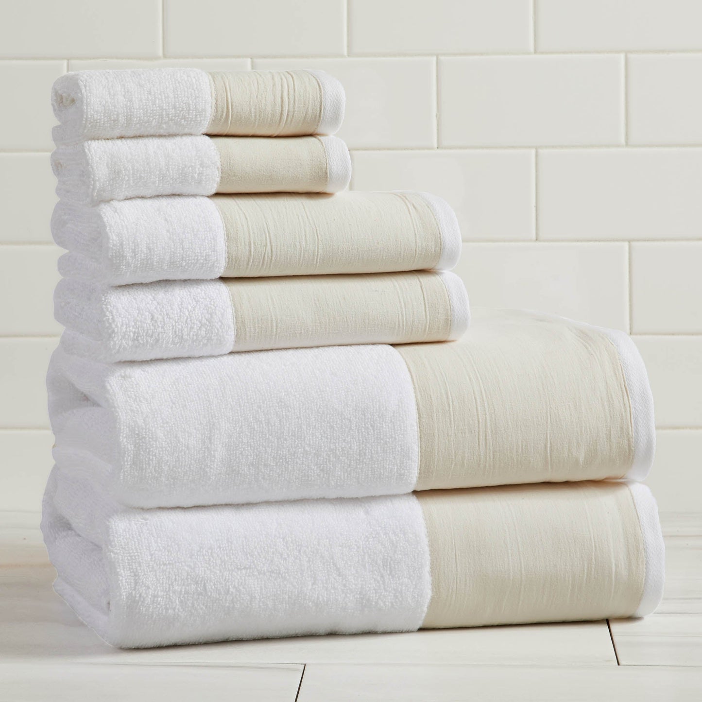 Cotton Linen-Like Border 6-Piece Towel Set