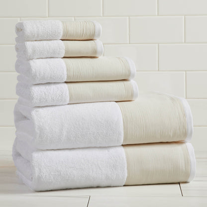 Cotton Linen-Like Border 6-Piece Towel Set