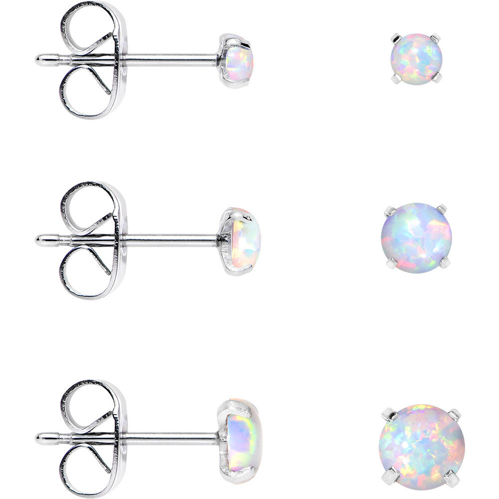 Opal Stainless Steel Post Stud Earring  Set of 3
