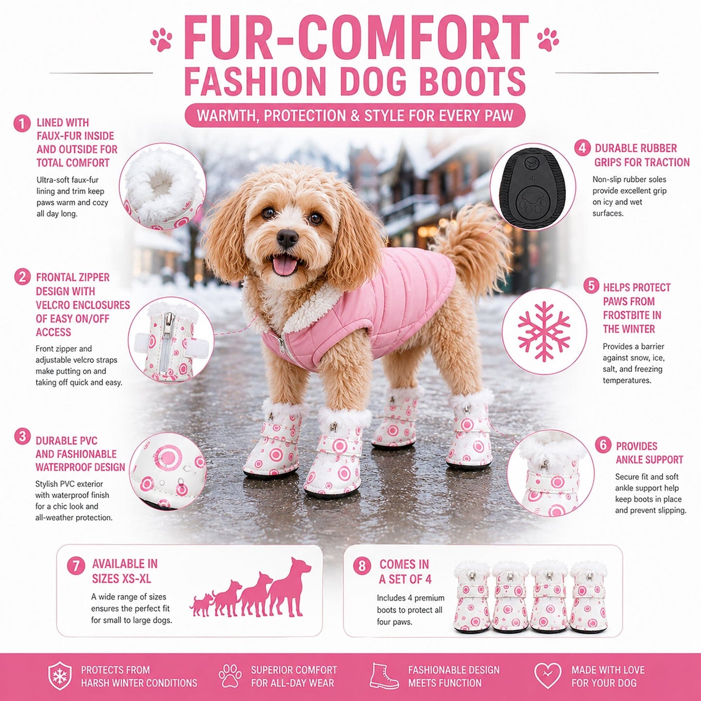 Pet Life ® Fur-Comfort Dog Boots - Set of 4