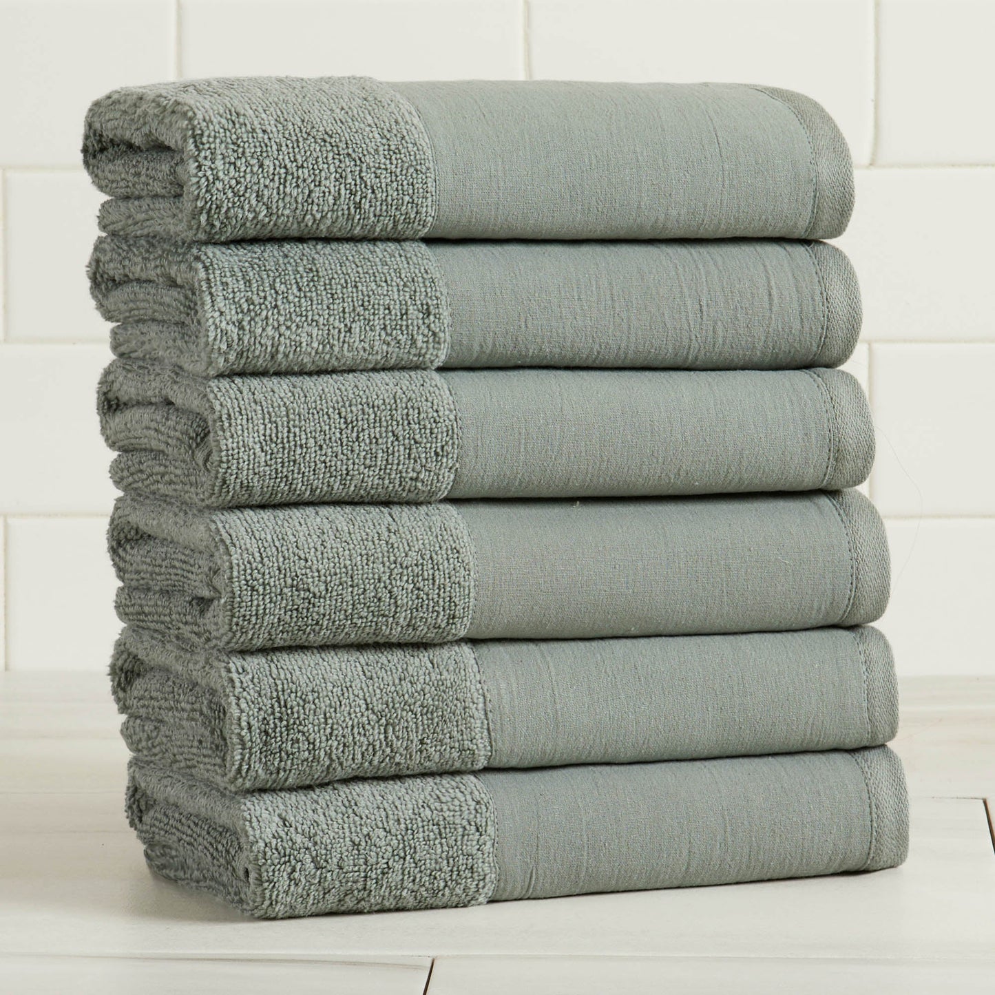 Cotton Linen-Like Border 6-Piece Towel Set