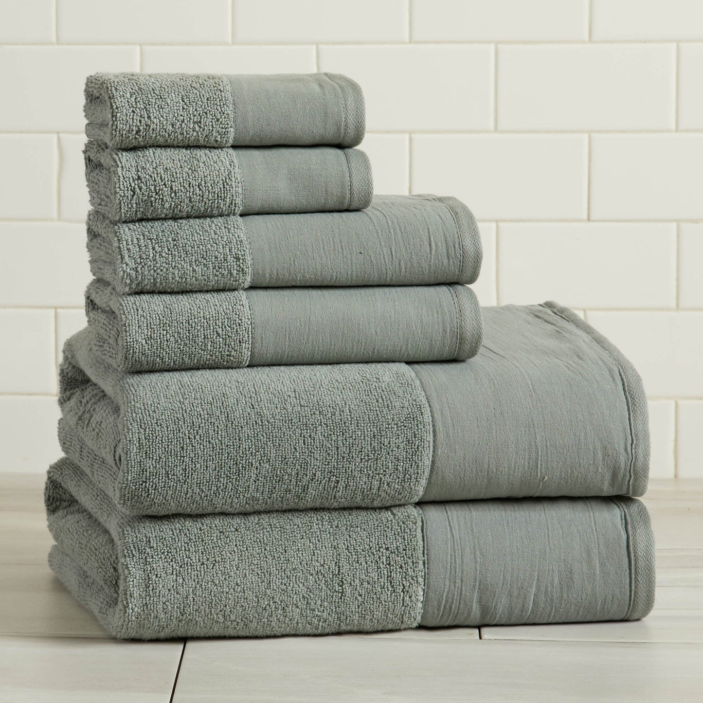 Cotton Linen-Like Border 6-Piece Towel Set