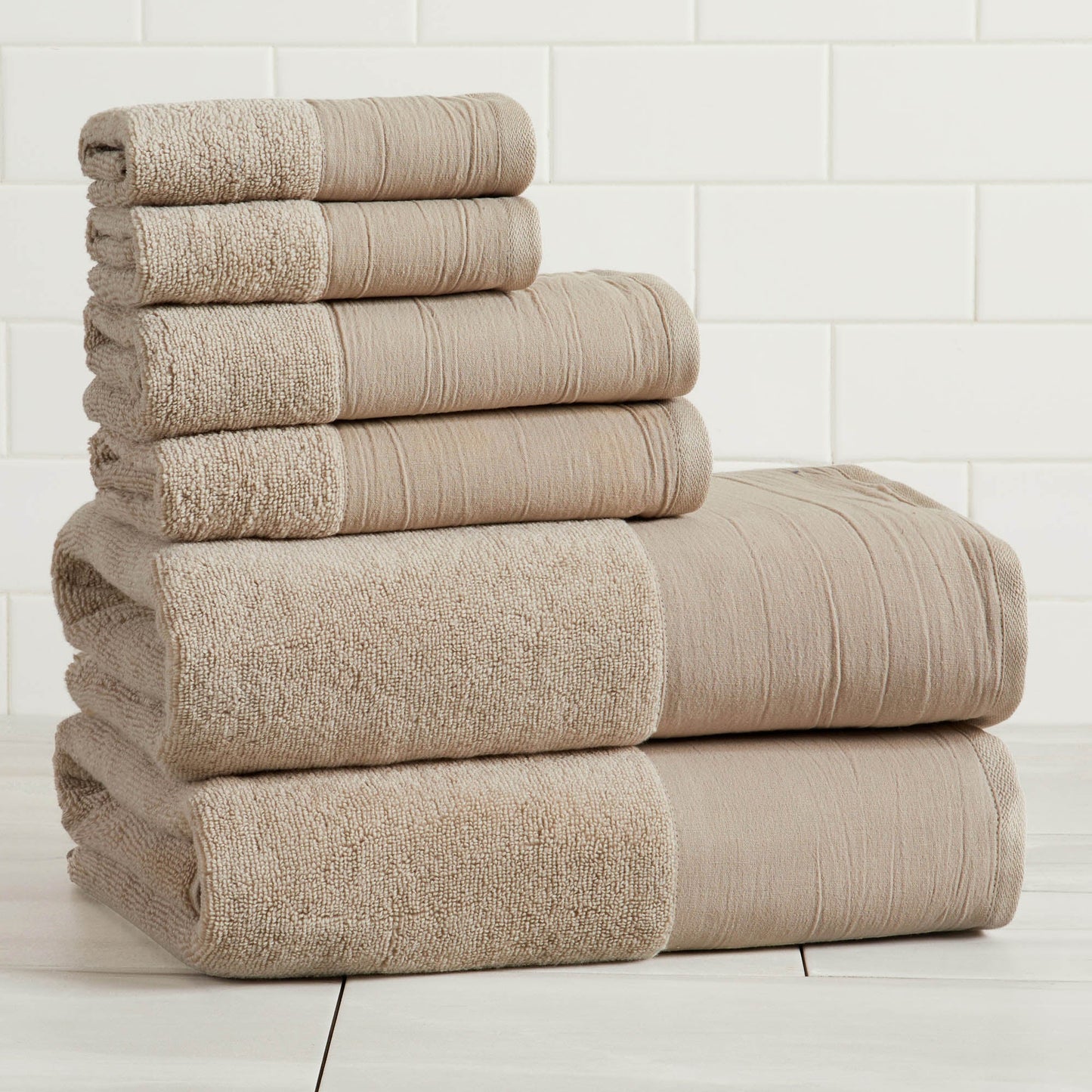 Cotton Linen-Like Border 6-Piece Towel Set