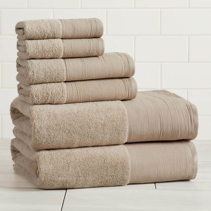 Cotton Linen-Like Border 6-Piece Towel Set