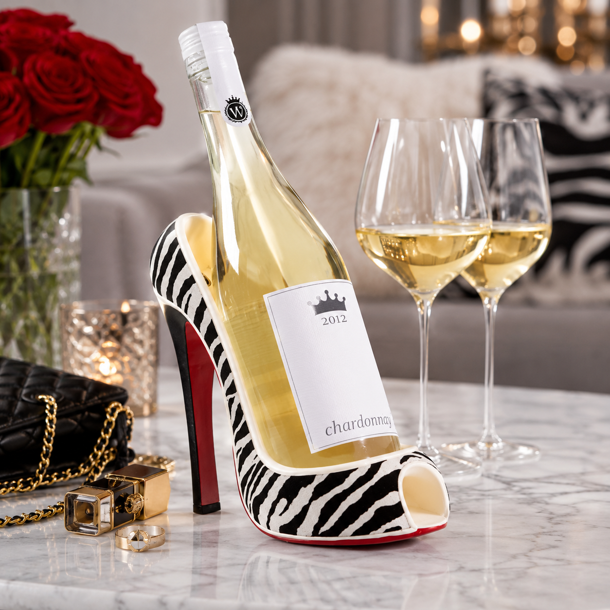 High Heel Zebra Print Wine Bottle Holder