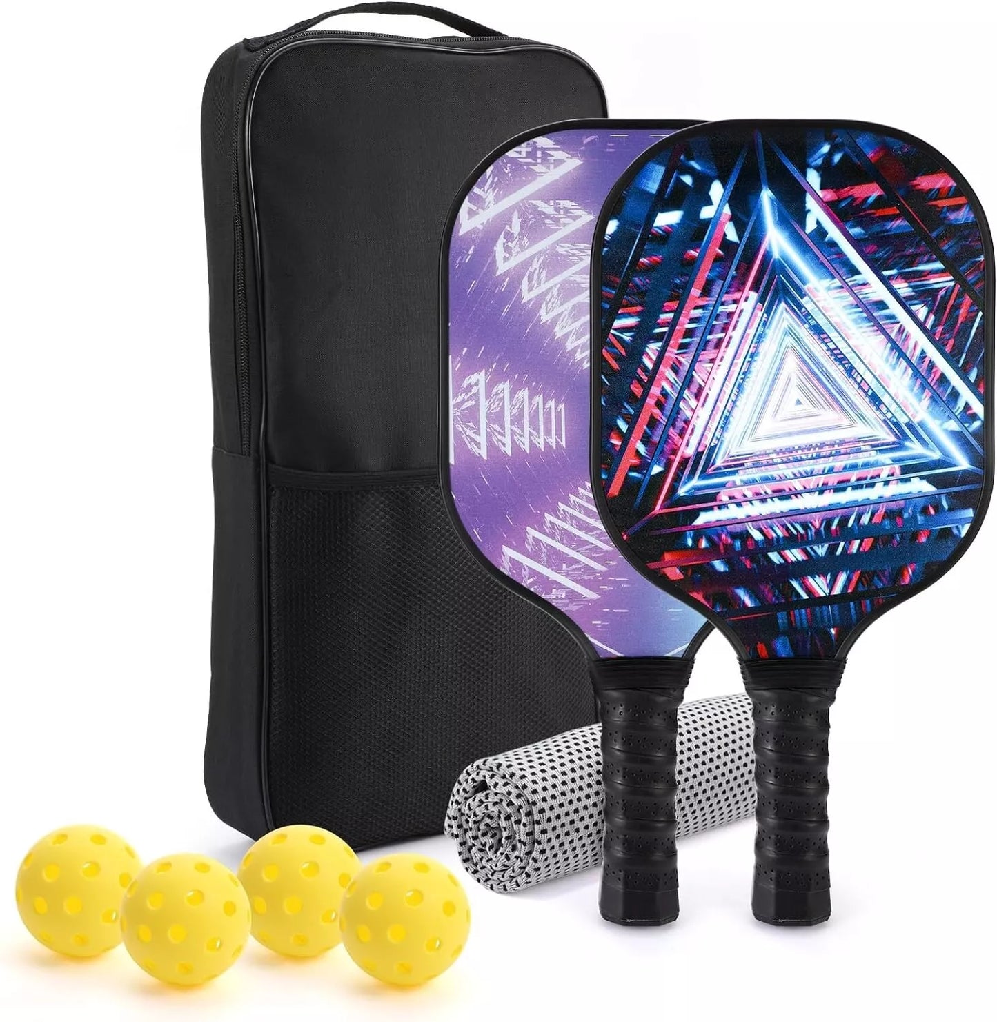 Pickleball Paddle Set with 2 Paddles, 4 Balls