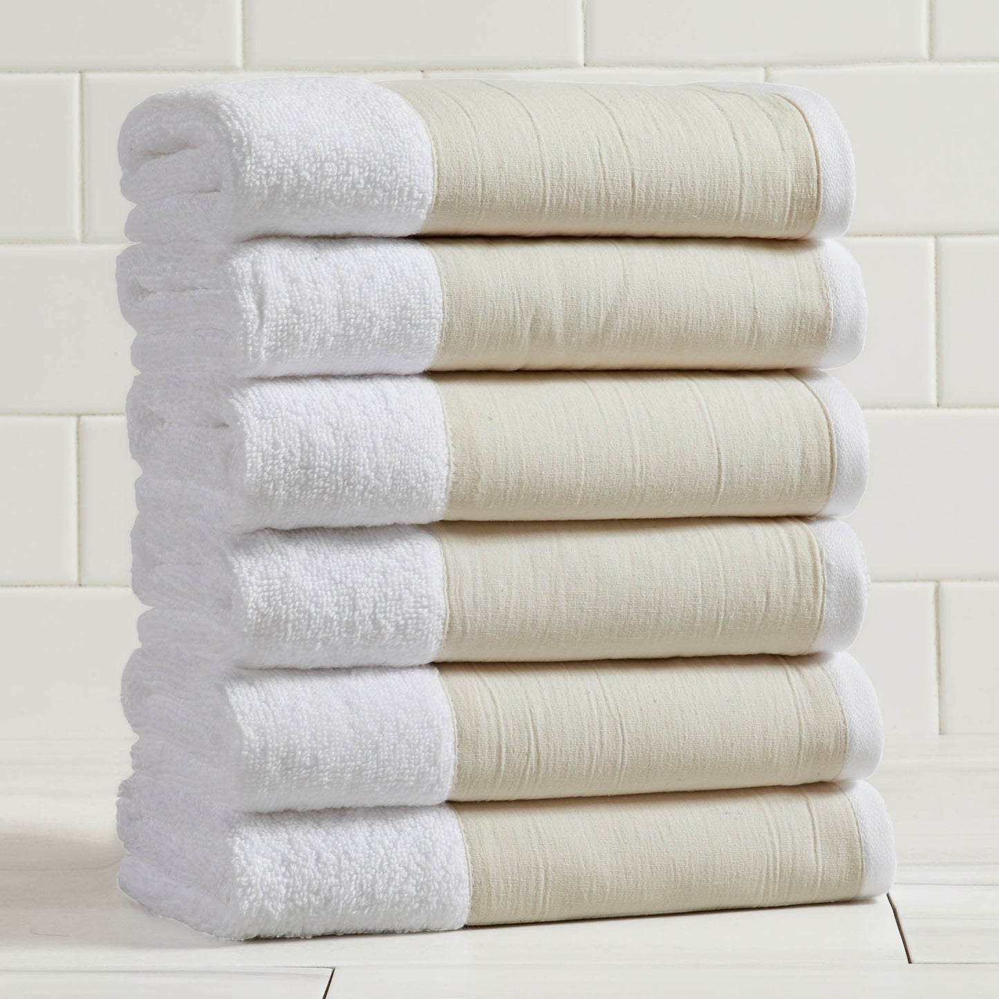 Cotton Linen-Like Border 6-Piece Towel Set