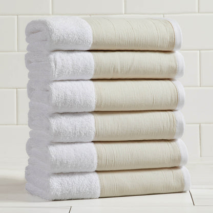 Cotton Linen-Like Border 6-Piece Towel Set