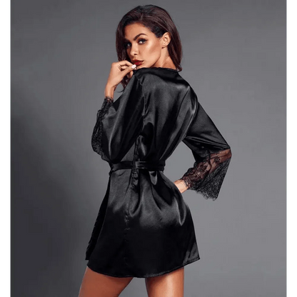 Black Satin Silk Short Bathrobes For Women