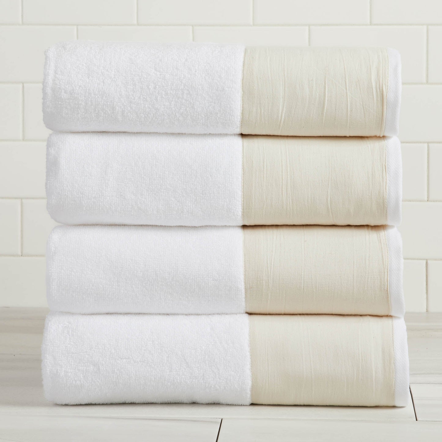 Cotton Linen-Like Border 6-Piece Towel Set