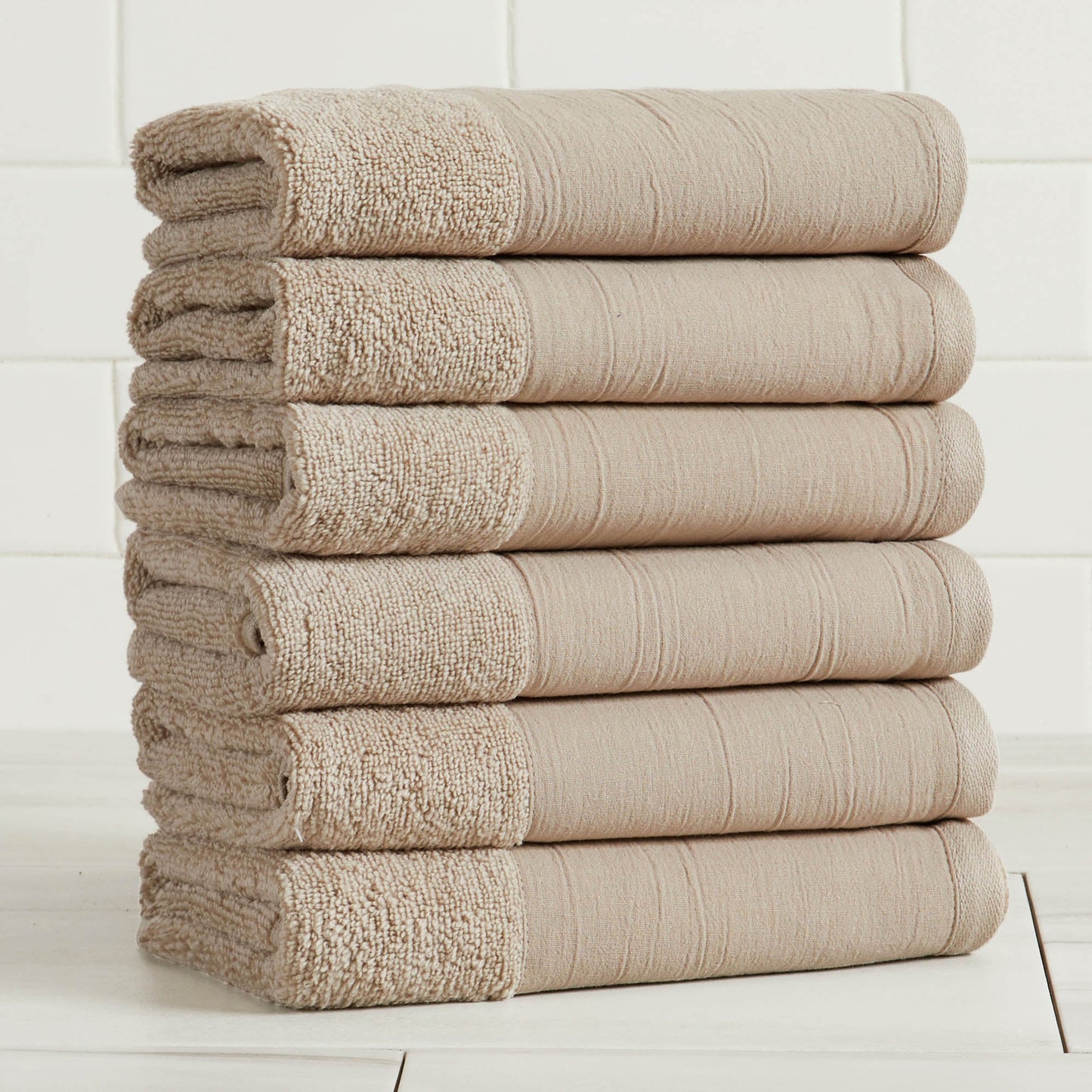 Cotton Linen-Like Border 6-Piece Towel Set